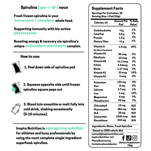 Inspira Spirulina | Raw, flash-frozen spirulina